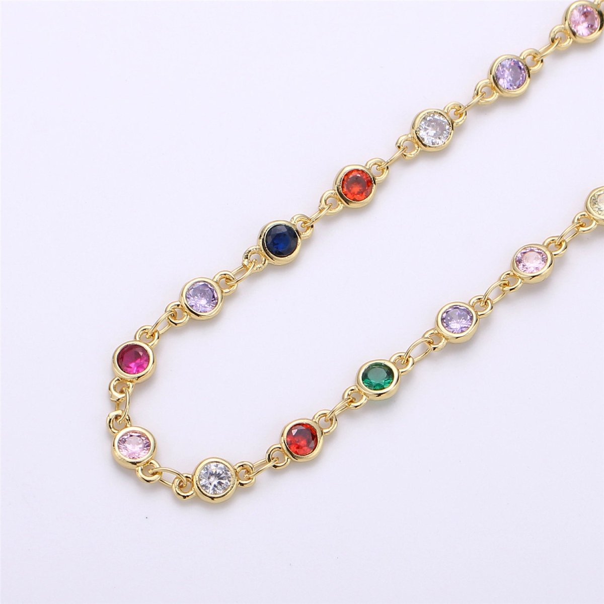 Gold Filled Multi Color CZ Beaded Chain 4mm Cubic Zirconia Beads Chain Rose Gold Silver Rosary Chain Dainty Beaded Chain by the Yard, DESIGNED Chain | ROLL-108 ROLL-109 ROLL-110 Clearance Pricing - DLUXCA