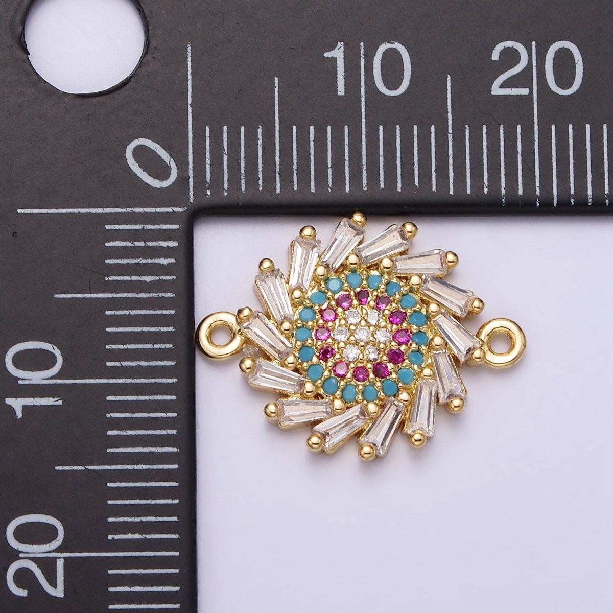 Gold Filled Multicolor Evil Eye Round Clear Baguette Spiral Connector G-652 - DLUXCA