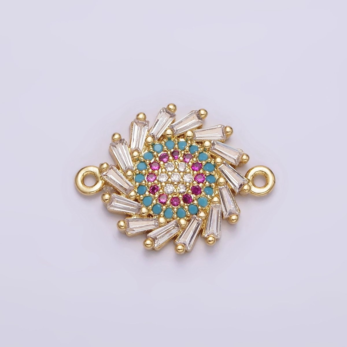 Gold Filled Multicolor Evil Eye Round Clear Baguette Spiral Connector G-652 - DLUXCA