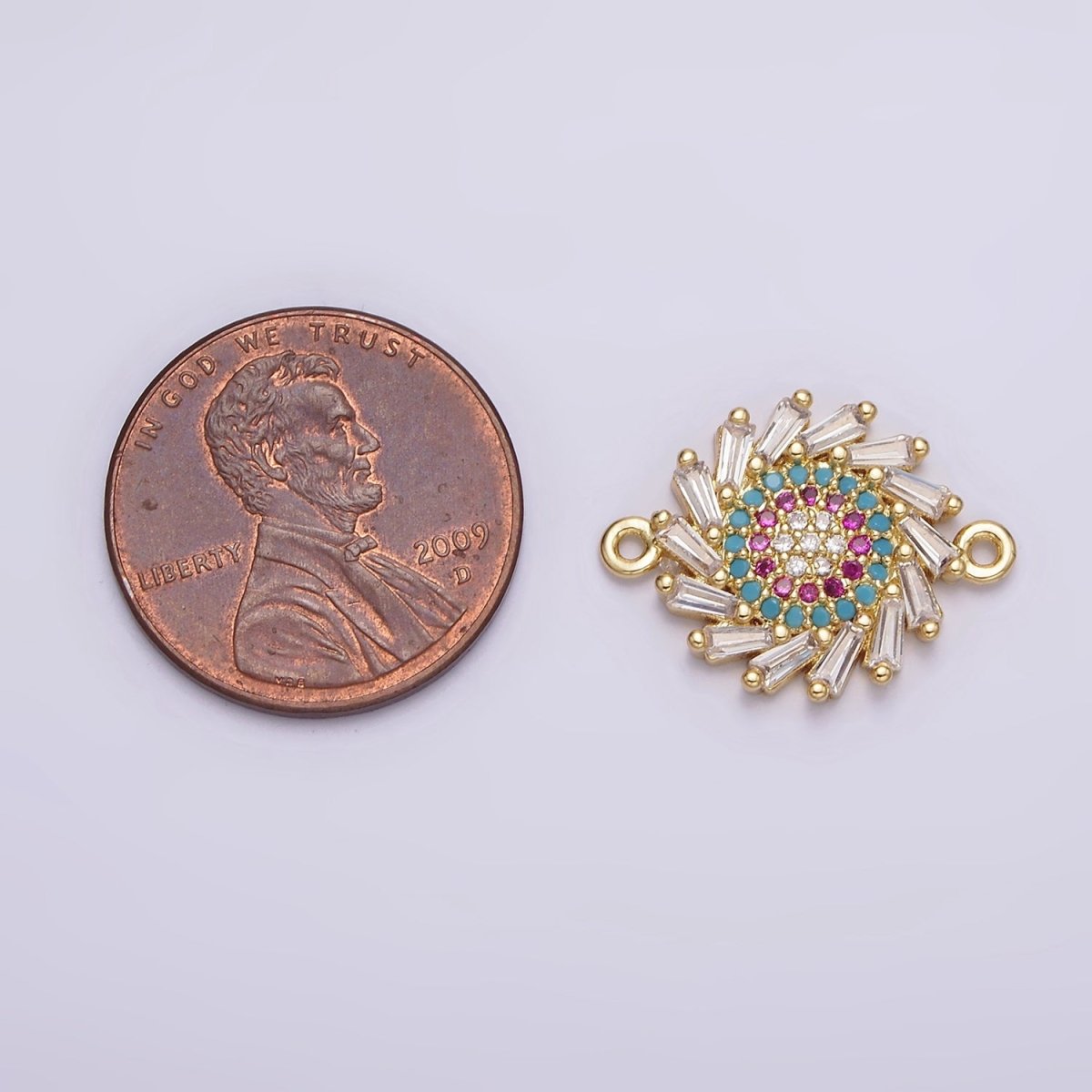 Gold Filled Multicolor Evil Eye Round Clear Baguette Spiral Connector G-652 - DLUXCA