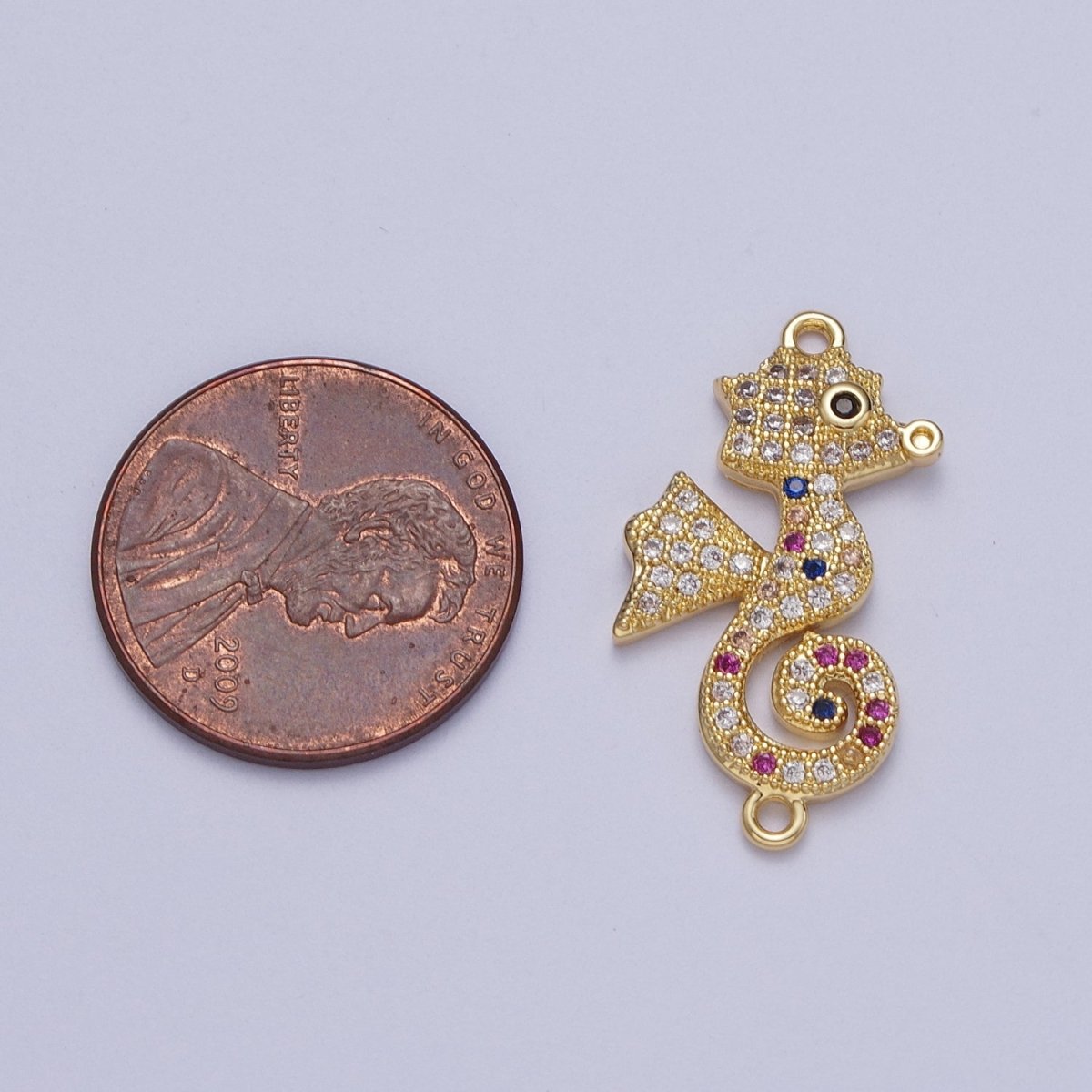 Gold Filled Multicolor Micro Paved CZ Seahorse Ocean Animal Connector For Jewelry Making G-567 - DLUXCA