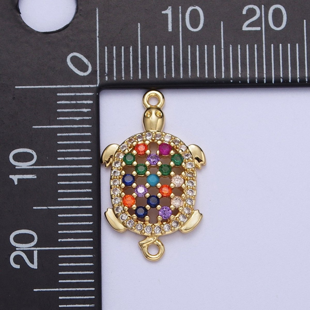 Gold Filled Multicolor Turtle Shell Tortoise Micro Paved Cubic Zirconia CZ Sea Life Link Connector G-566 - DLUXCA