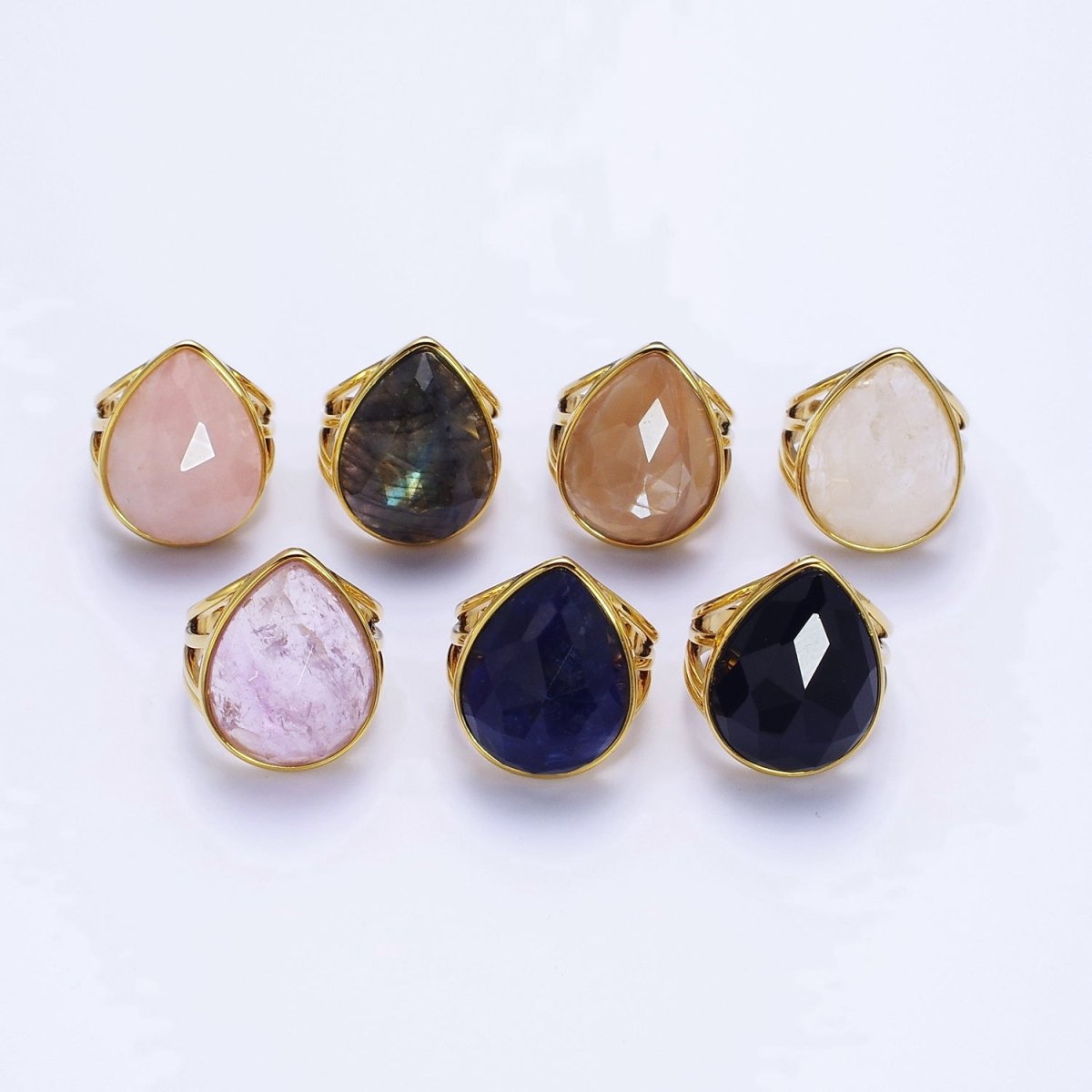 Gold Filled Multifaceted Teardrop Gemstone Ring | Y-446 ~ Y-451 Y-459 Y-480 Y-481 - DLUXCA