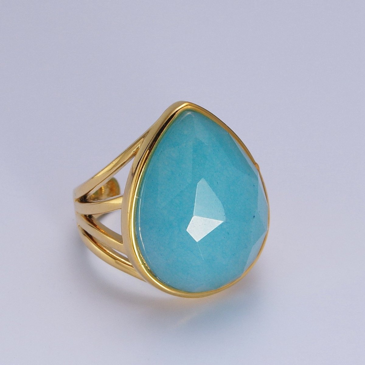 Gold Filled Multifaceted Teardrop Gemstone Ring | Y-446 ~ Y-451 Y-459 Y-480 Y-481 - DLUXCA