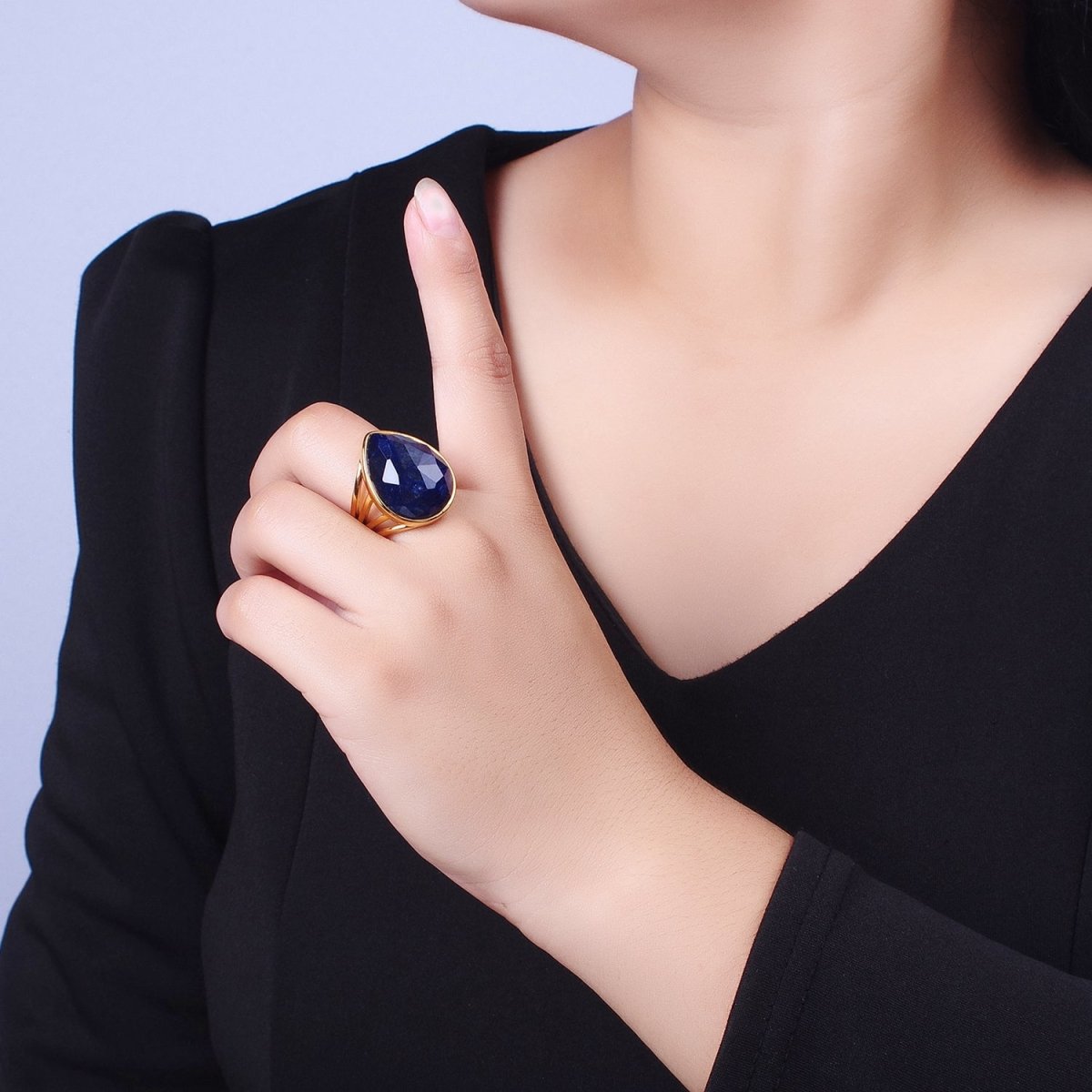 Gold Filled Multifaceted Teardrop Gemstone Ring | Y-446 ~ Y-451 Y-459 Y-480 Y-481 - DLUXCA