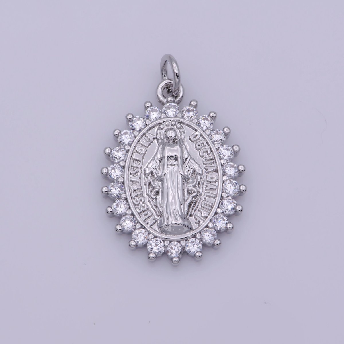Gold Filled "Nuestra Senora Guadalupe" Miraculous Lady Oval CZ Charm in Gold & Silver | M-486 N-188 - DLUXCA