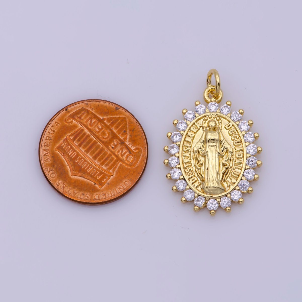 Gold Filled "Nuestra Senora Guadalupe" Miraculous Lady Oval CZ Charm in Gold & Silver | M-486 N-188 - DLUXCA