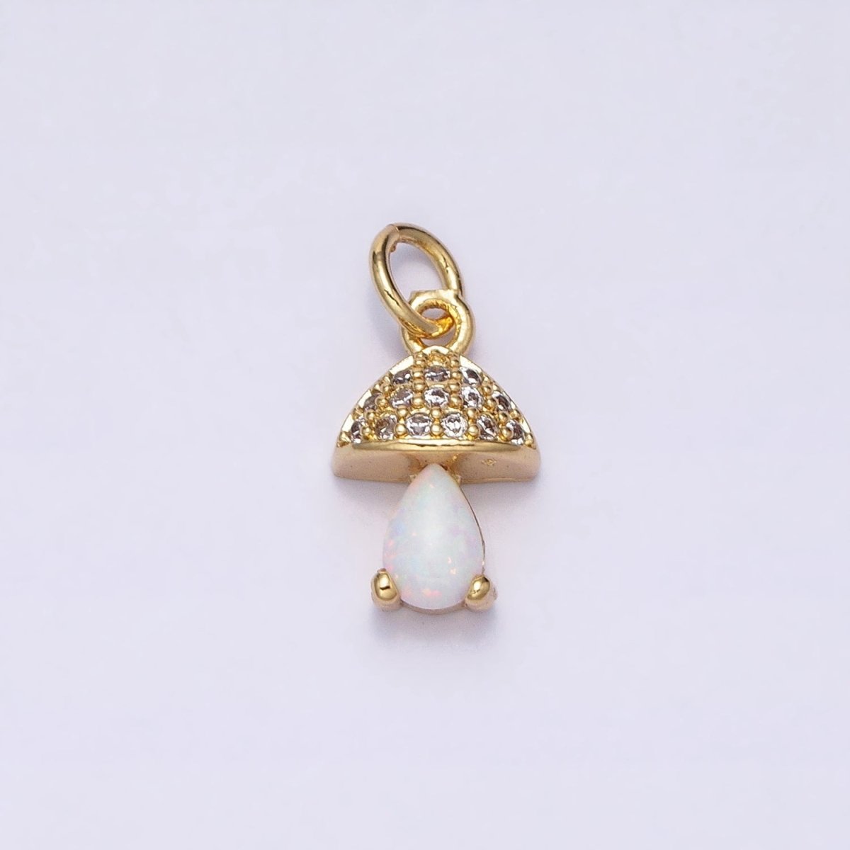 Gold Filled Opal Mushroom Charm Micro Pave Tiny Shroom Magic Add on Charm AC-563 - DLUXCA