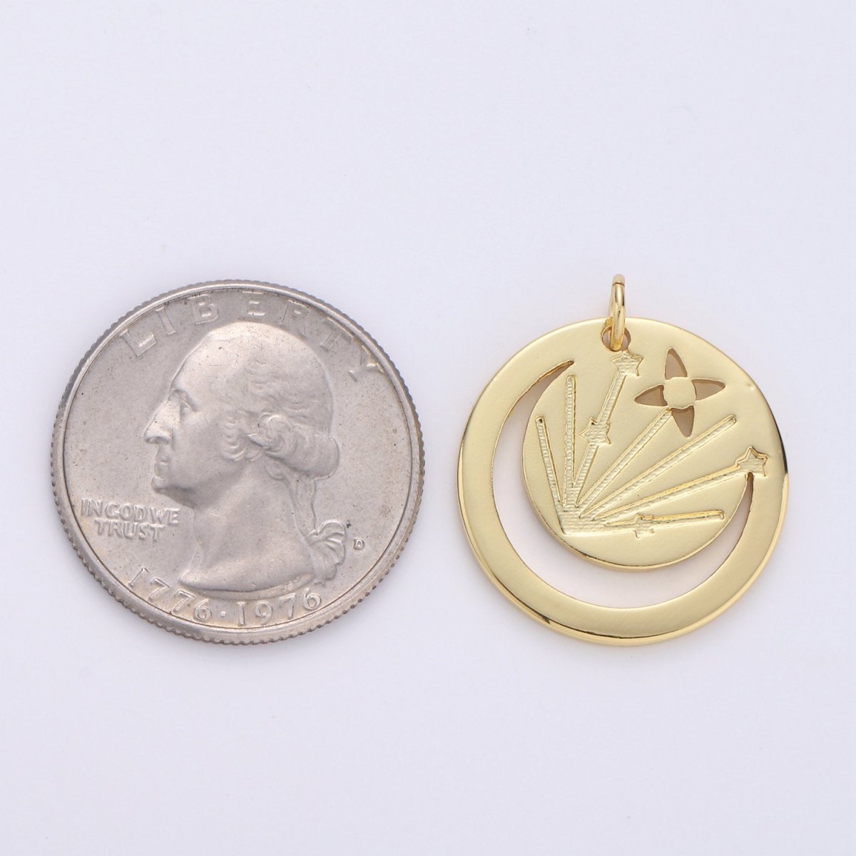 Gold Filled Open Crescent Moon Charm- Gold Moon Charm, Gold Half Moon Charm, Round Disc Gold Moon Pendant for Necklace Bracelet Earring D-546 - DLUXCA