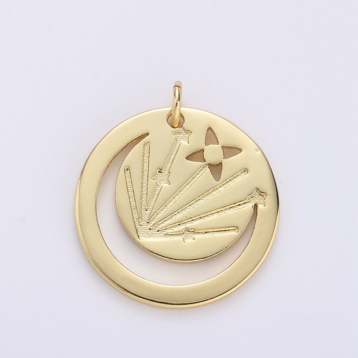 Gold Filled Open Crescent Moon Charm- Gold Moon Charm, Gold Half Moon Charm, Round Disc Gold Moon Pendant for Necklace Bracelet Earring D-546 - DLUXCA