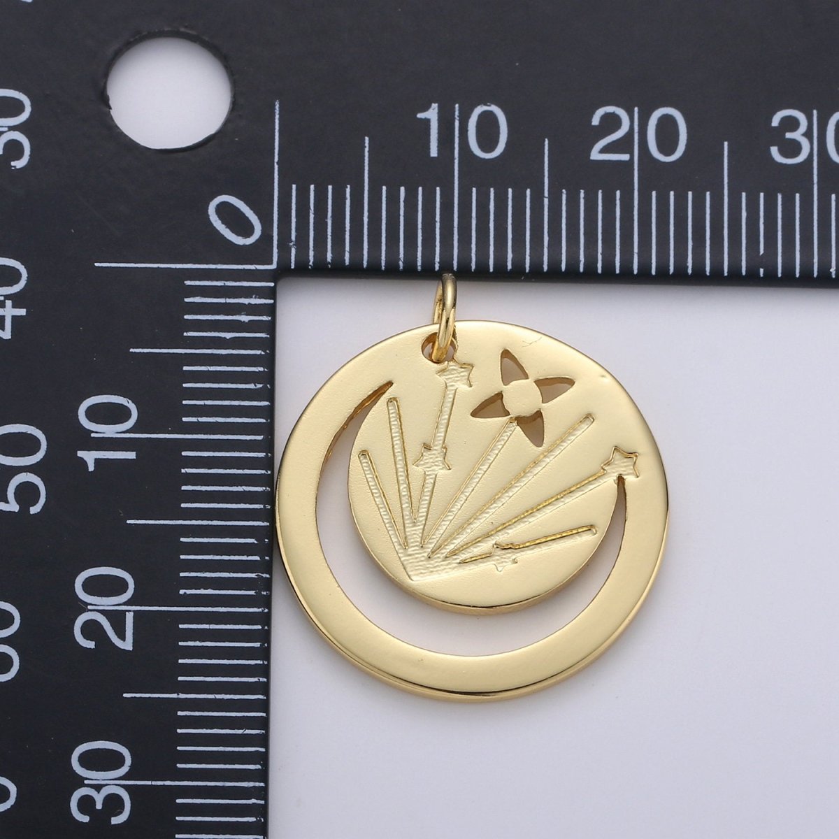 Gold Filled Open Crescent Moon Charm- Gold Moon Charm, Gold Half Moon Charm, Round Disc Gold Moon Pendant for Necklace Bracelet Earring D-546 - DLUXCA
