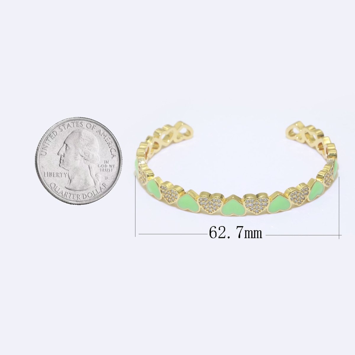 Gold Filled Open Cuff Cubic Zirconia Enamel Heart Bangle Bracelet | WA-153 to WA-162 Clearance Pricing - DLUXCA