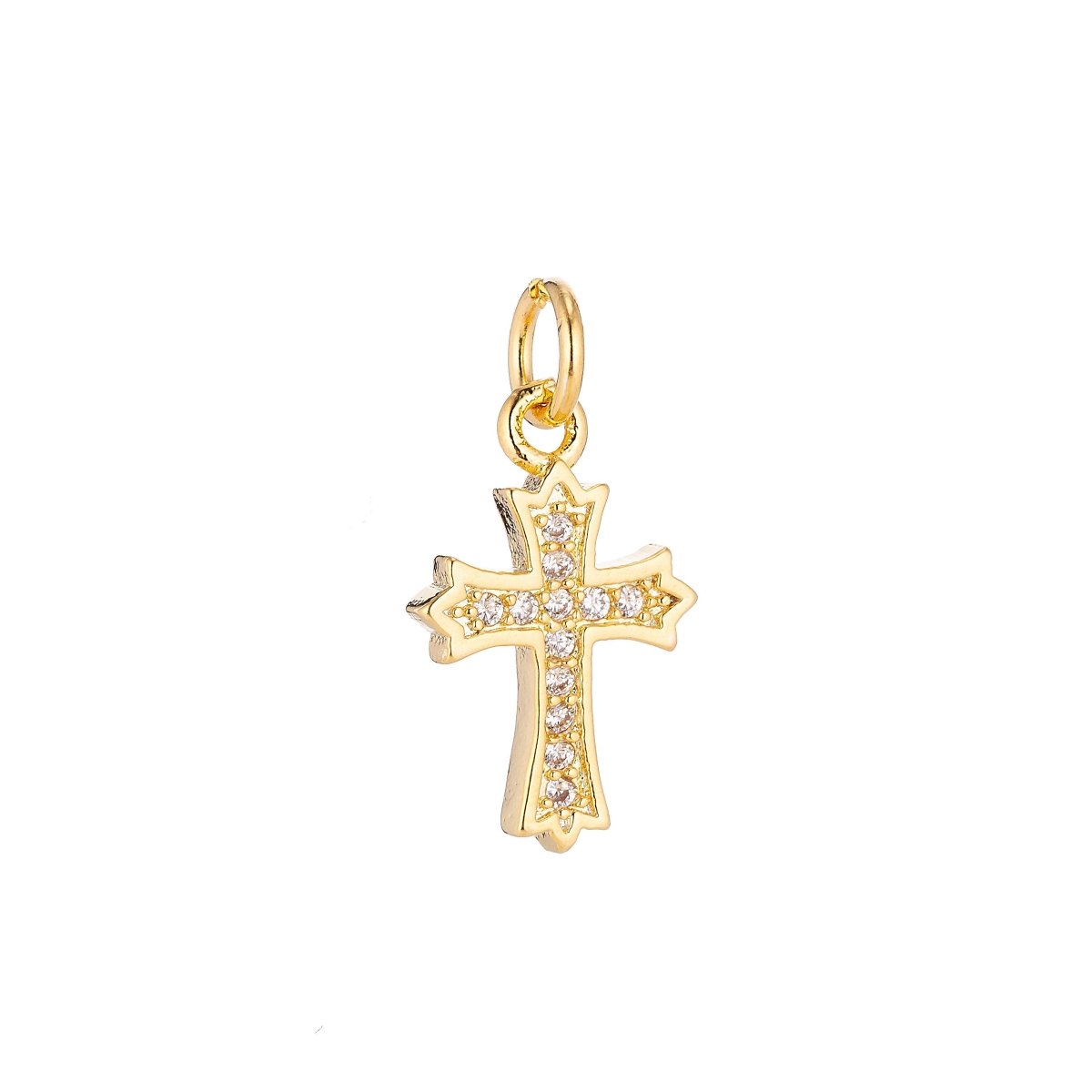 Gold Filled Ornate Cross Catholic Christian Religious Cubic Zirconia Necklace Pendant Bracelet Earring Charm for Jewelry Making C-069 - DLUXCA