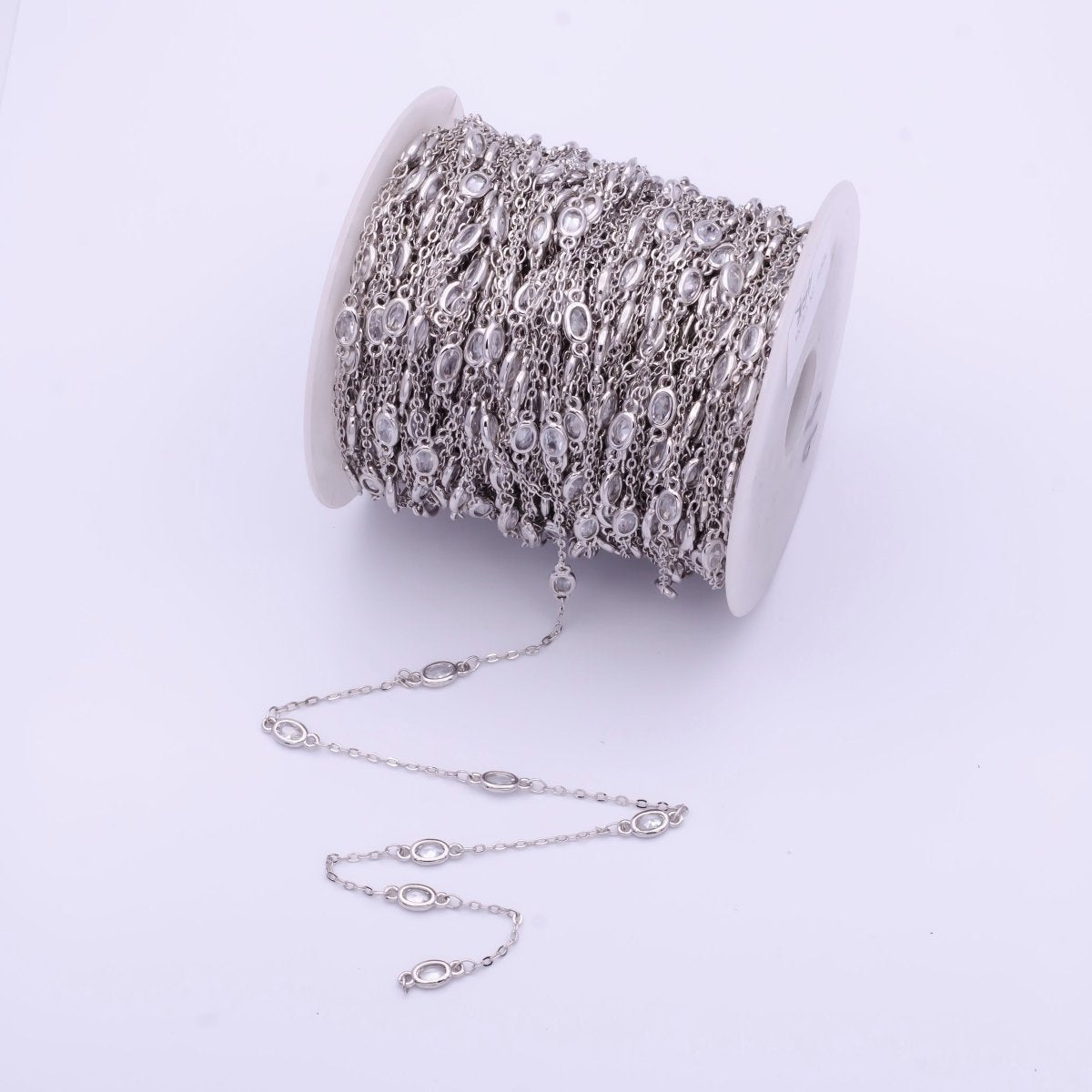 Gold Filled Oval Bezel Clear Cubic Zirconia CZ Unfinished Wholesale Chain by Yard | ROLL-818, ROLL-819, ROLL-820, ROLL-821 - DLUXCA