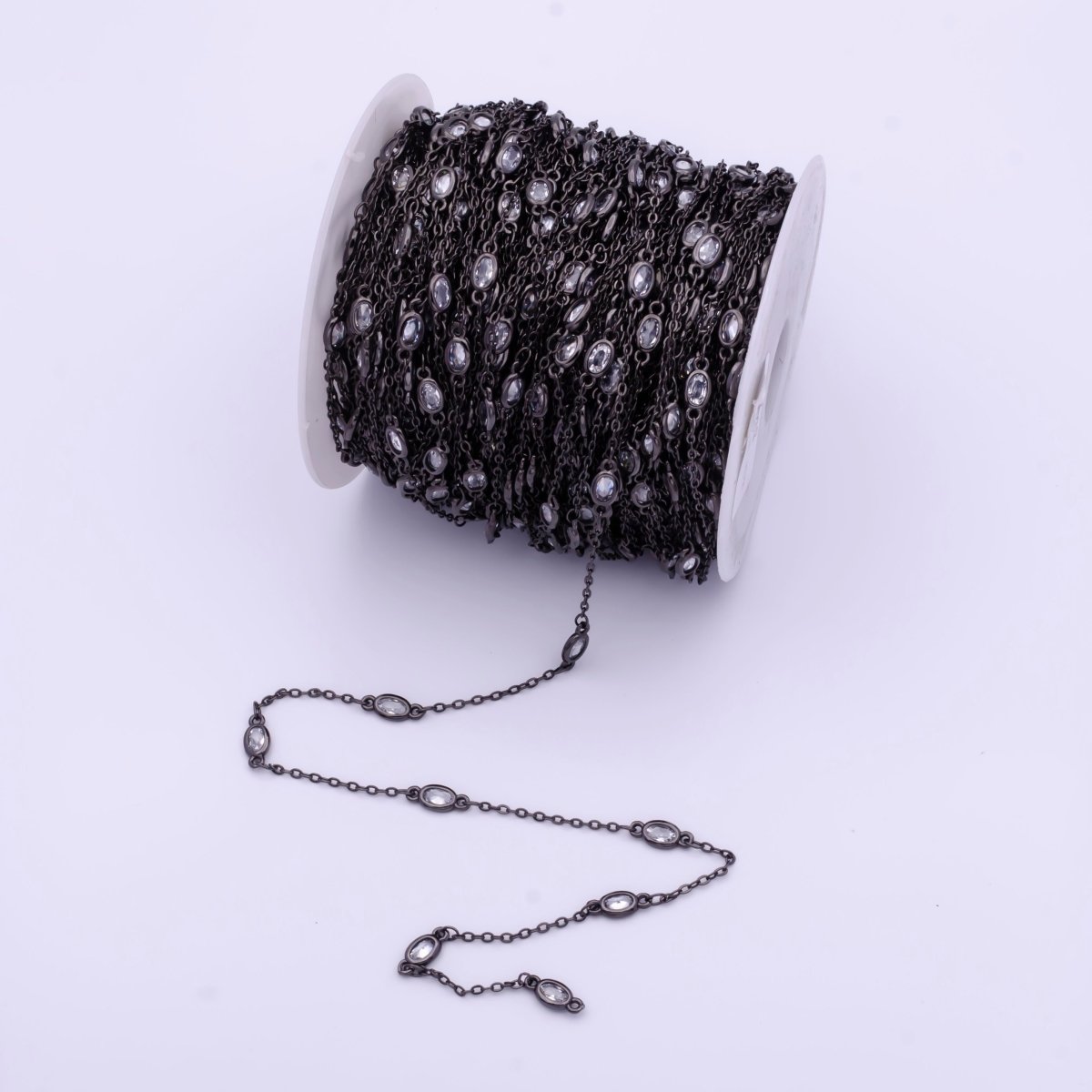 Gold Filled Oval Bezel Clear Cubic Zirconia CZ Unfinished Wholesale Chain by Yard | ROLL-818, ROLL-819, ROLL-820, ROLL-821 - DLUXCA