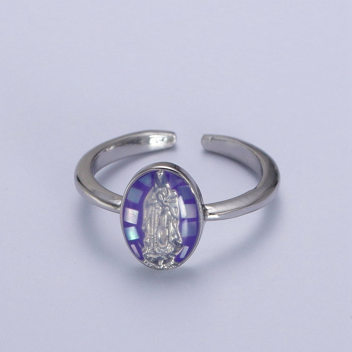 Gold Filled Oval Virgin Mother Mary Shell Opal Ring in Gold & Silver S-397 - S-400, Y-489 - Y-494 - DLUXCA