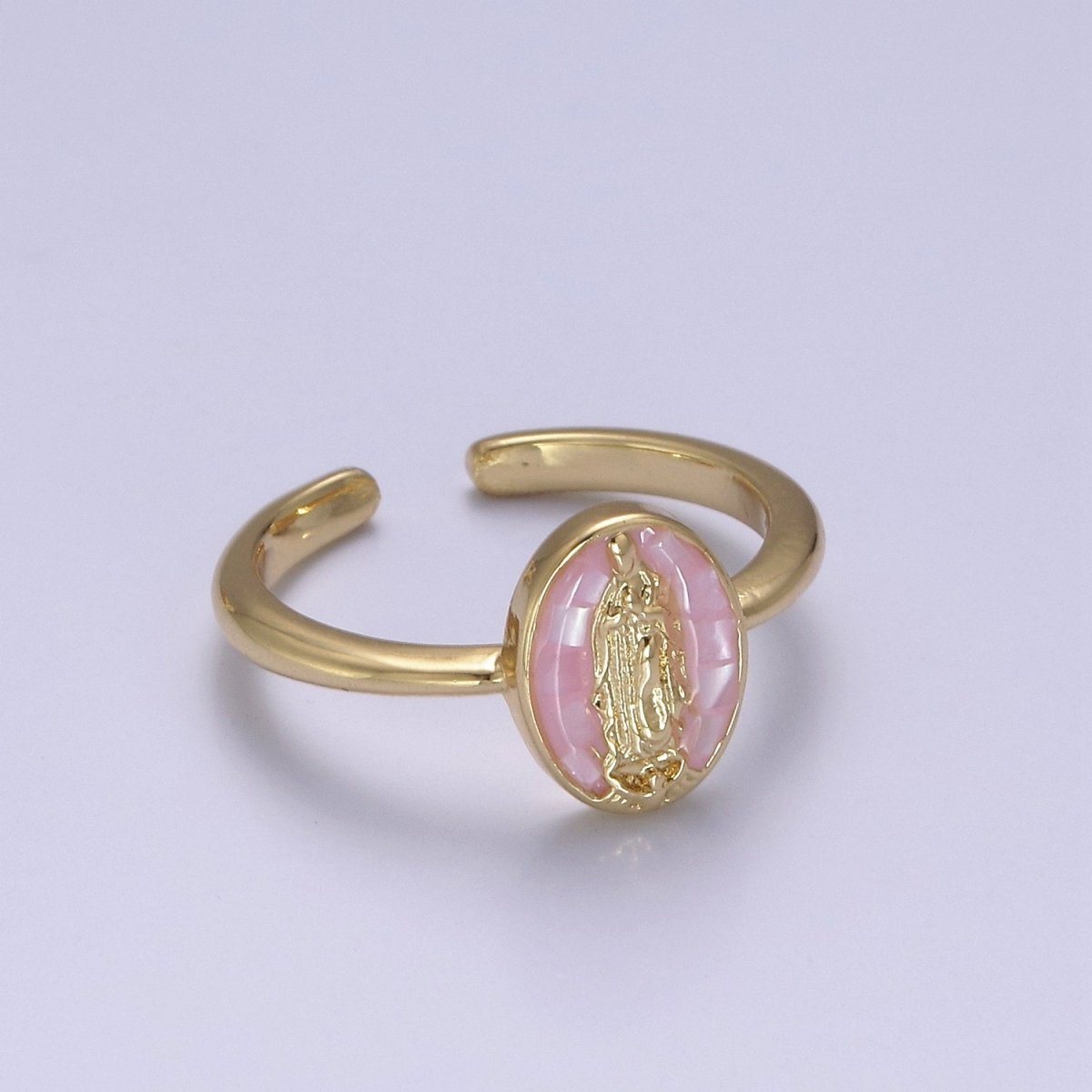 Gold Filled Oval Virgin Mother Mary Shell Opal Ring in Gold & Silver S-397 - S-400, Y-489 - Y-494 - DLUXCA