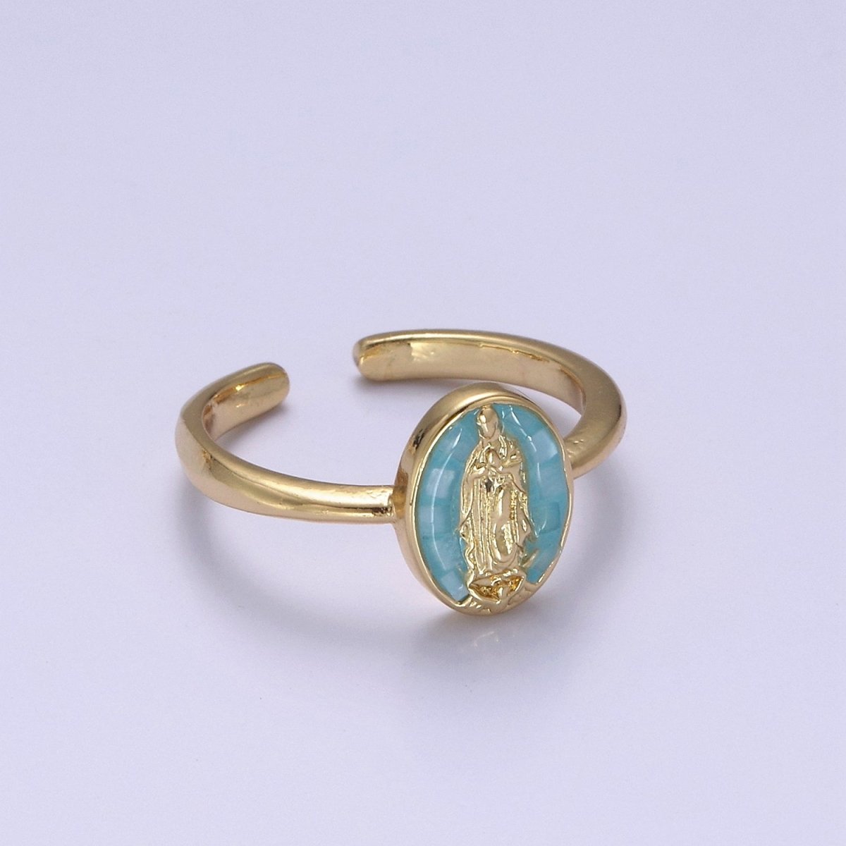 Gold Filled Oval Virgin Mother Mary Shell Opal Ring in Gold & Silver S-397 - S-400, Y-489 - Y-494 - DLUXCA