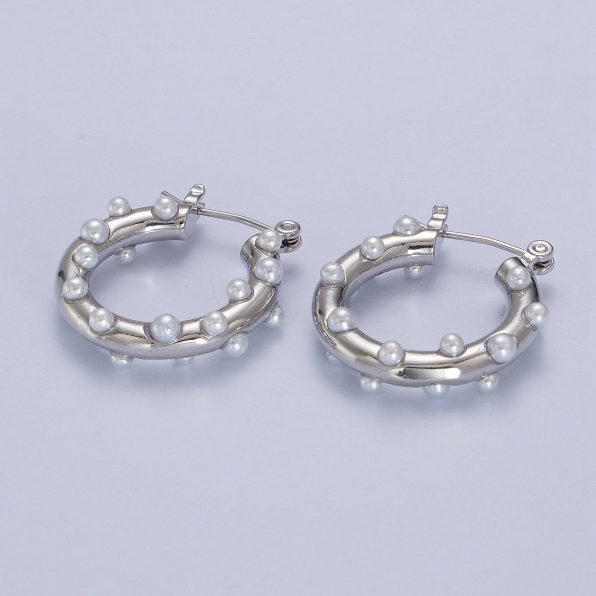 Gold Filled Pearl Dotted 25mm Hoop Latch Earrings In Gold & Silver | AB190 AB191 - DLUXCA