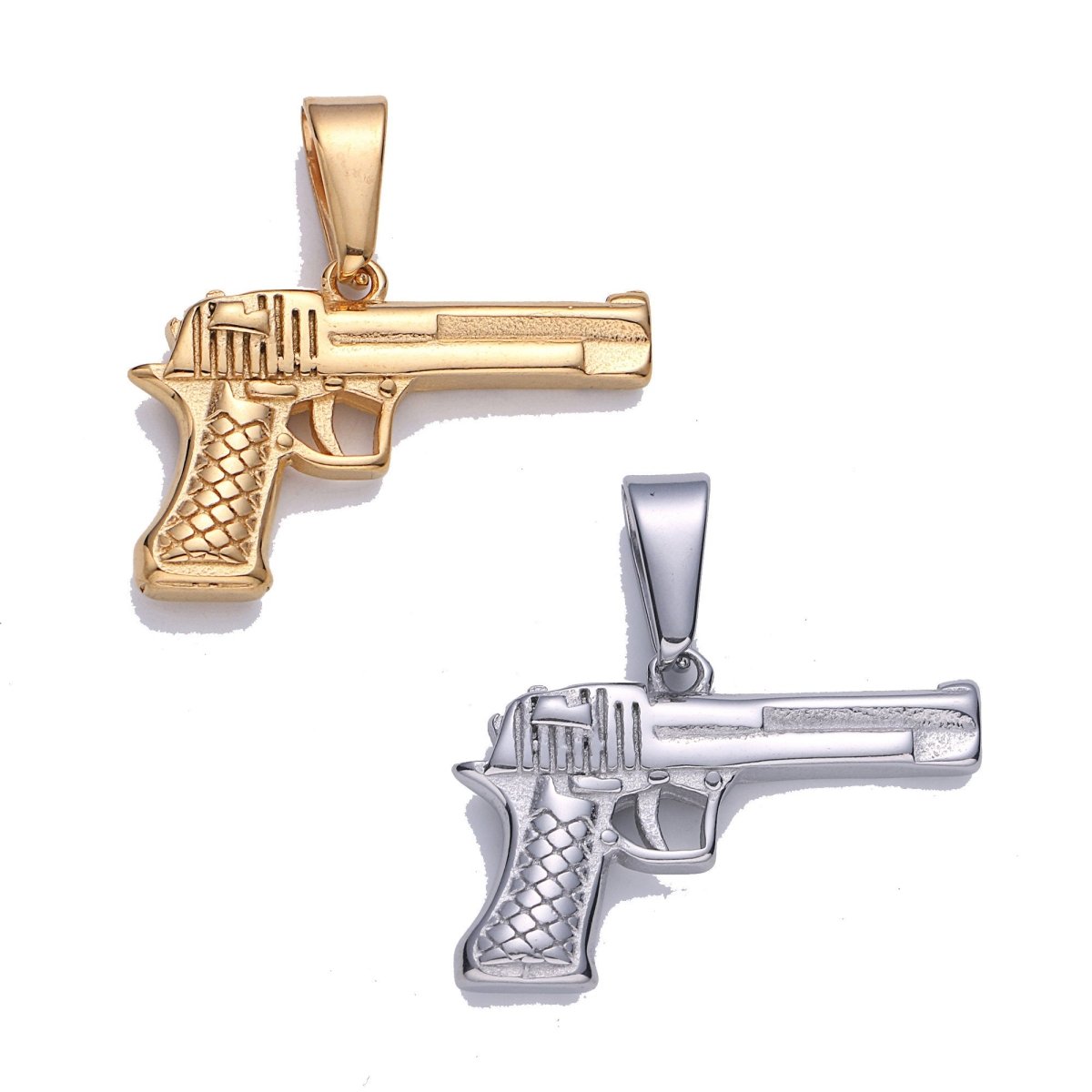 Gold Filled Pistol Charm Silver Gun Pendant for Earring Necklace Jewelry Making Supplies 30mmx30mm J-673 - DLUXCA