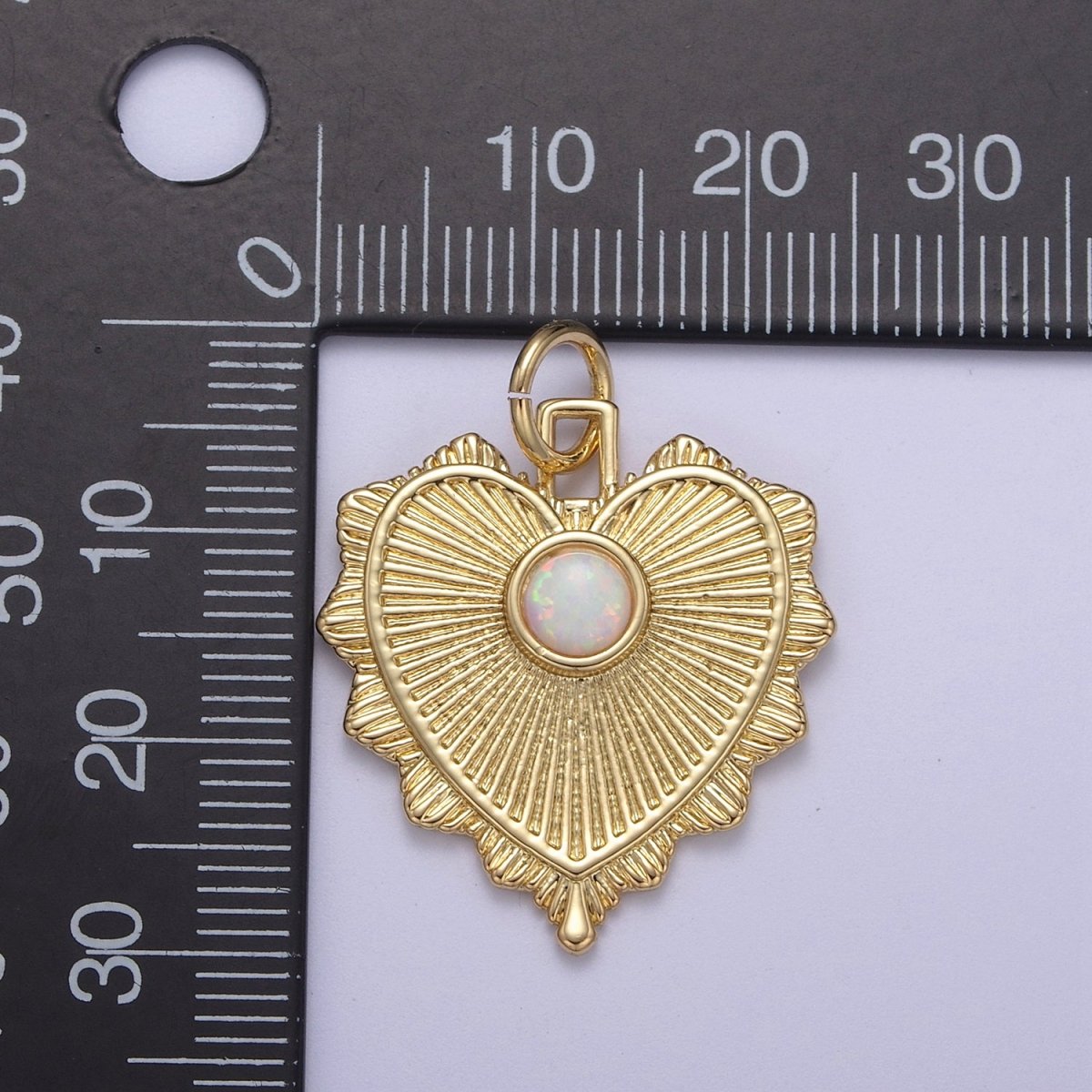 Gold Filled Radial Heart Charm Necklace, Opal Sunburst Gold Token Pendant, Dainty Heart Love Valentine Gift Necklace Supply N-395 - DLUXCA