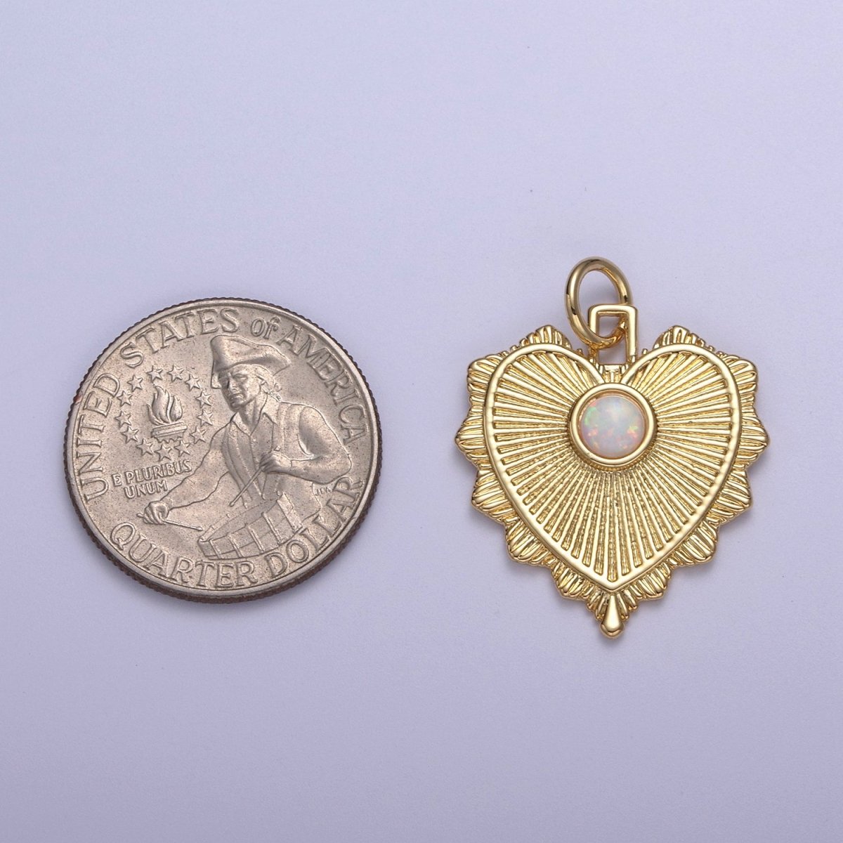 Gold Filled Radial Heart Charm Necklace, Opal Sunburst Gold Token Pendant, Dainty Heart Love Valentine Gift Necklace Supply N-395 - DLUXCA