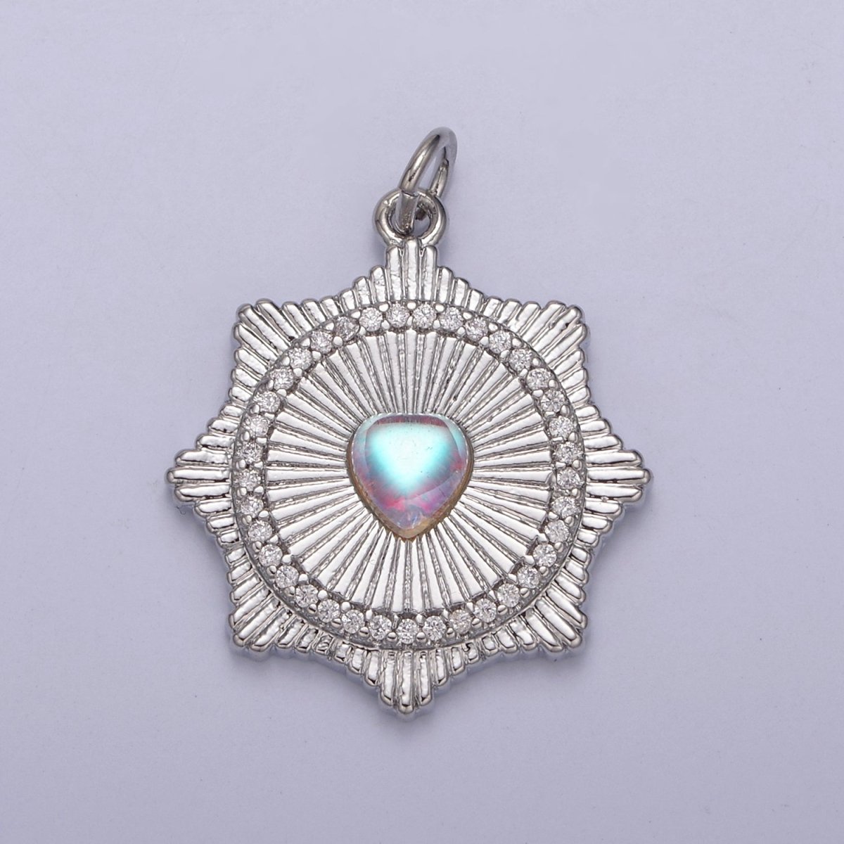 Gold Filled Radial Sun Burst Charm Necklace, Rainbow Moonstone Sunburst Gold Pendant, Dainty Celestial Jewelry Gift Necklace Supply N-693 N-694 - DLUXCA