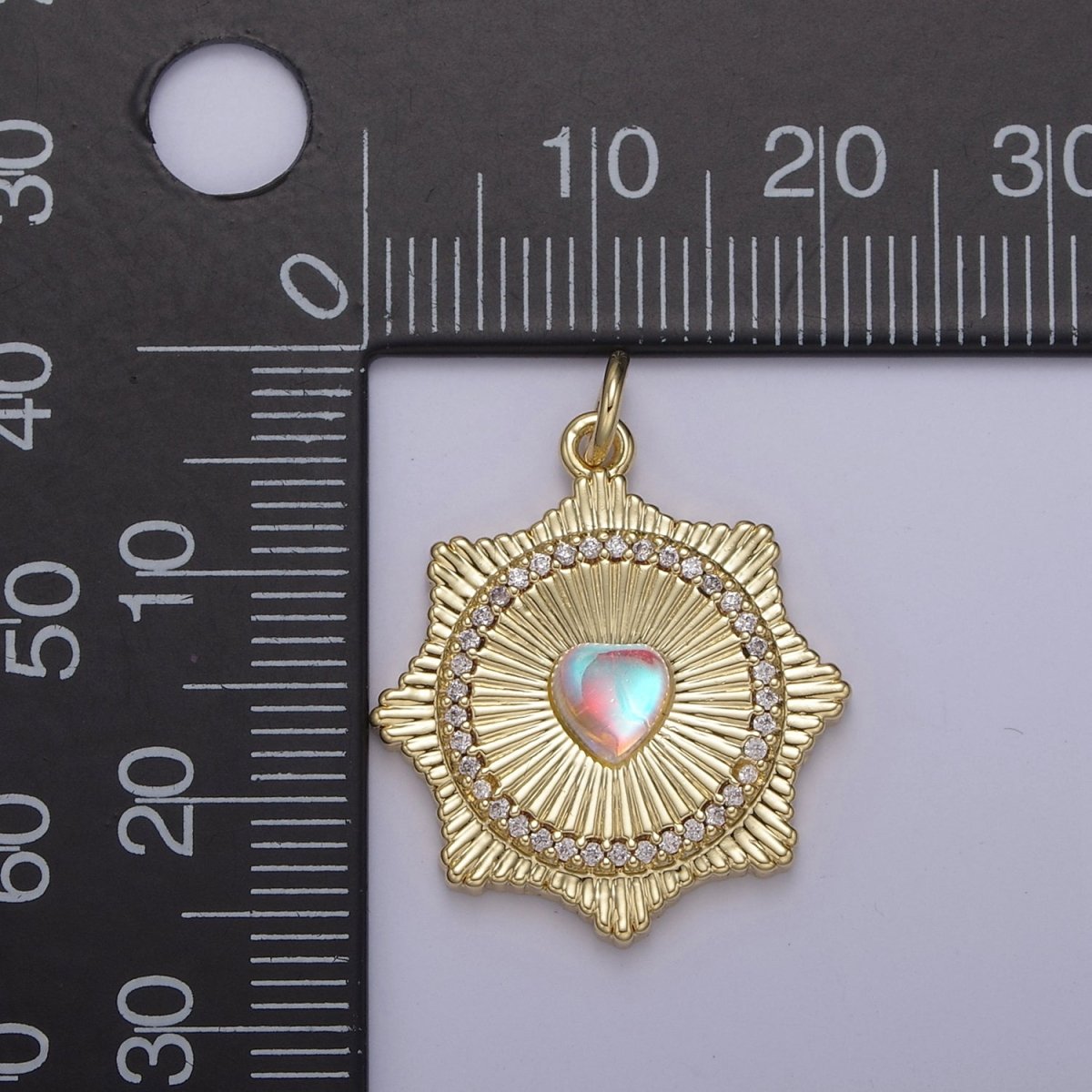 Gold Filled Radial Sun Burst Charm Necklace, Rainbow Moonstone Sunburst Gold Pendant, Dainty Celestial Jewelry Gift Necklace Supply N-693 N-694 - DLUXCA