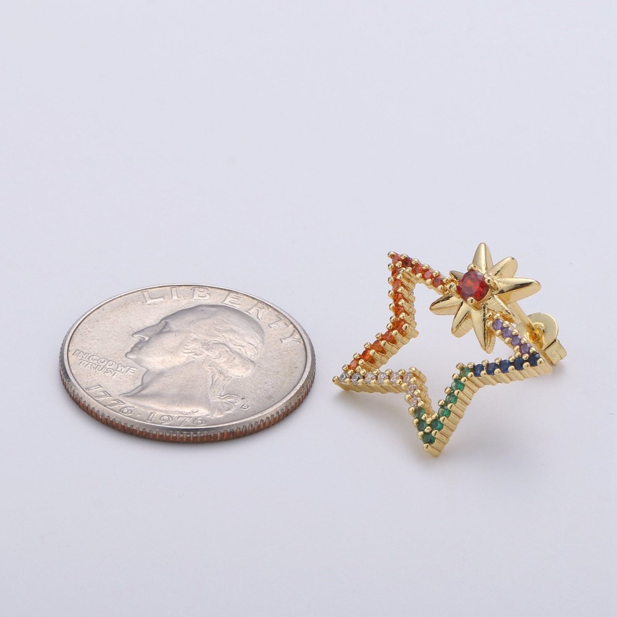 Gold Filled Rainbow Big Star Dangle Stud Earring Micro Pave CZ Cubic Zirconia Earrings Supply for Jewelry Making Q-178 - DLUXCA