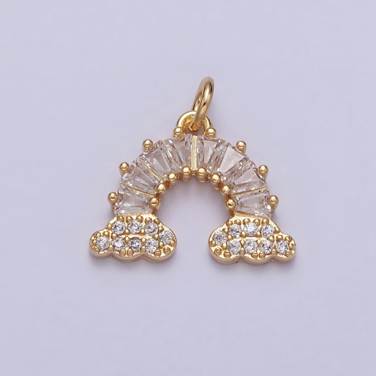 Gold Filled Rainbow Clear Baguette Micro Paved CZ Charm in Gold & Silver | AC266 AC267 - DLUXCA