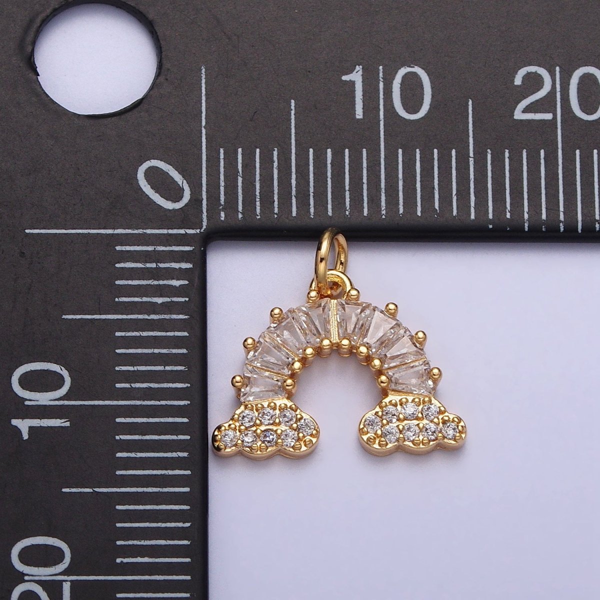 Gold Filled Rainbow Clear Baguette Micro Paved CZ Charm in Gold & Silver | AC266 AC267 - DLUXCA