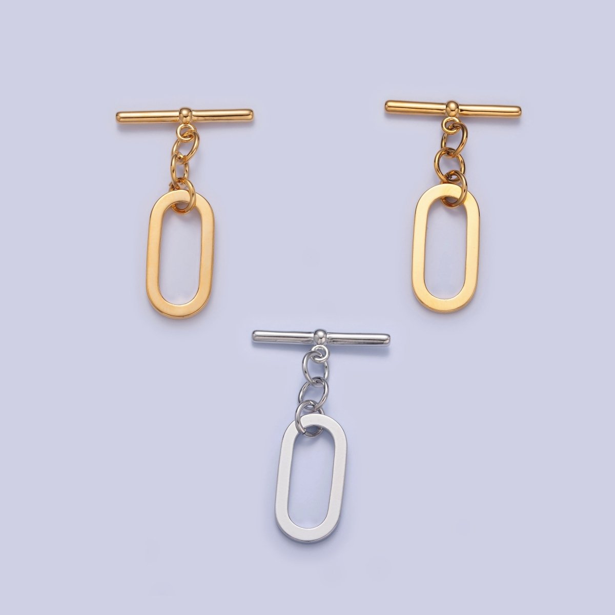 Gold Filled Rectangular Long Oval Toggle Clasps Closure in Gold & Silver L-747~L-749 - DLUXCA