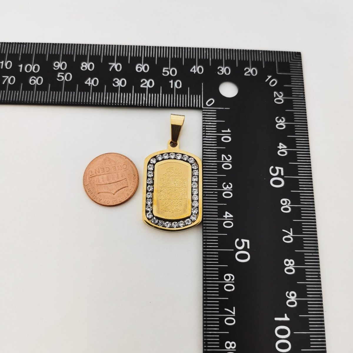 Gold Filled Rectangular Script charm, Cubic Zirconia Jewels, Micro Diamond Paved, Script Charm J-788 - DLUXCA