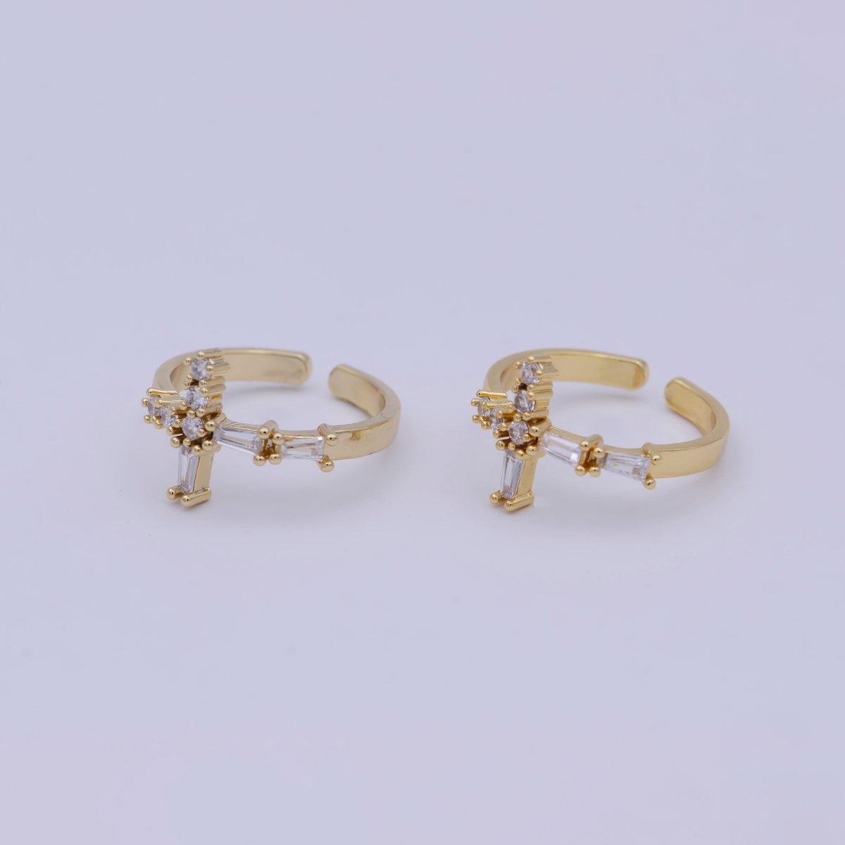 Gold Filled Religious Catholic Christian Cross Open, Adjustable Ring with Crystal Zirconia CZ in 24K/14K Gold | U-381 U-427 - DLUXCA