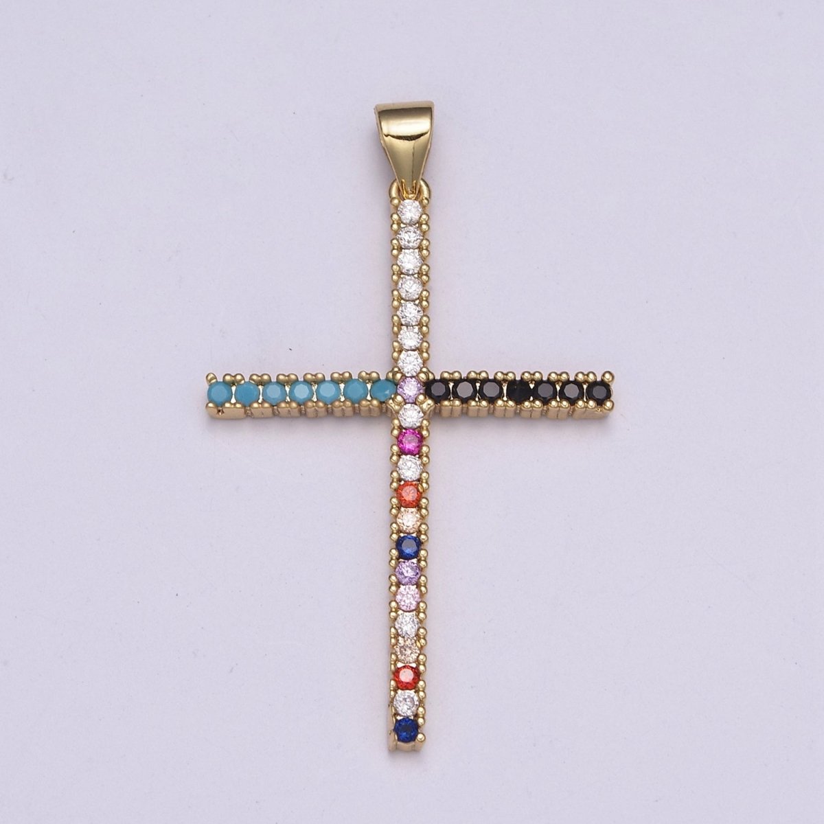 Gold-Filled Religious Cross Turquoise Multicolor CZ Micro Paved Pendant in Gold & Silver N-515 N-516 - DLUXCA