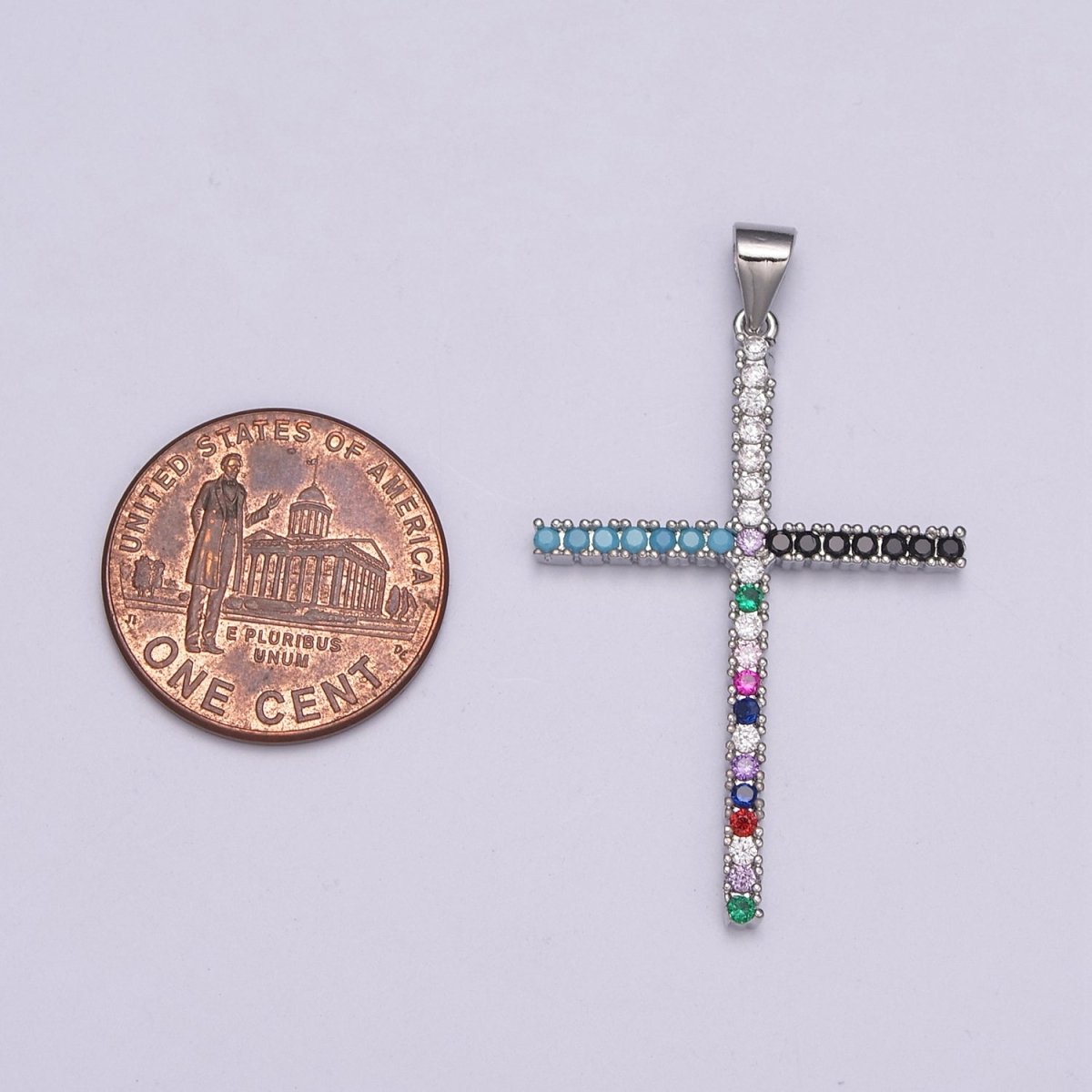 Gold-Filled Religious Cross Turquoise Multicolor CZ Micro Paved Pendant in Gold & Silver N-515 N-516 - DLUXCA
