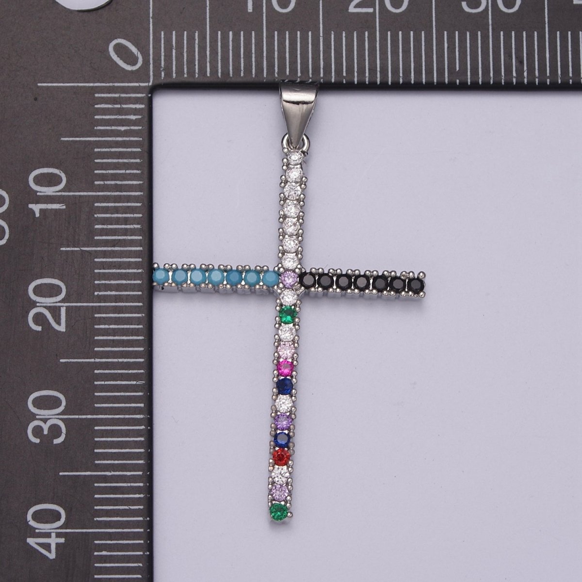 Gold-Filled Religious Cross Turquoise Multicolor CZ Micro Paved Pendant in Gold & Silver N-515 N-516 - DLUXCA