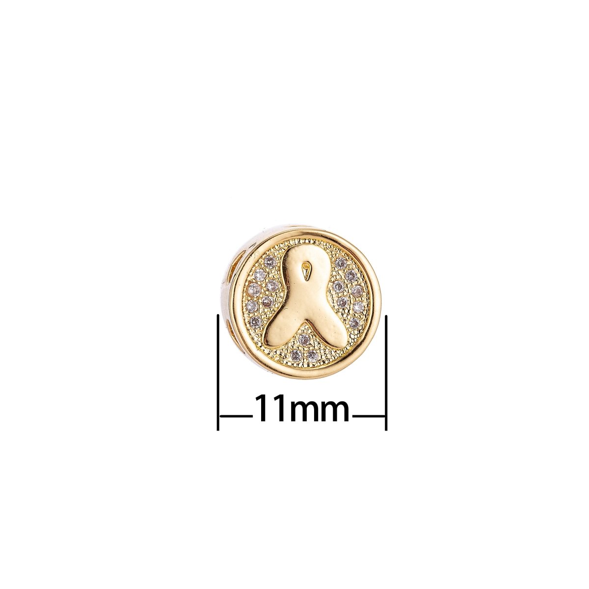 Gold Filled Round Micro Paved CZ Breast Cancer Awareness Ribbon Bead | B-028 - DLUXCA