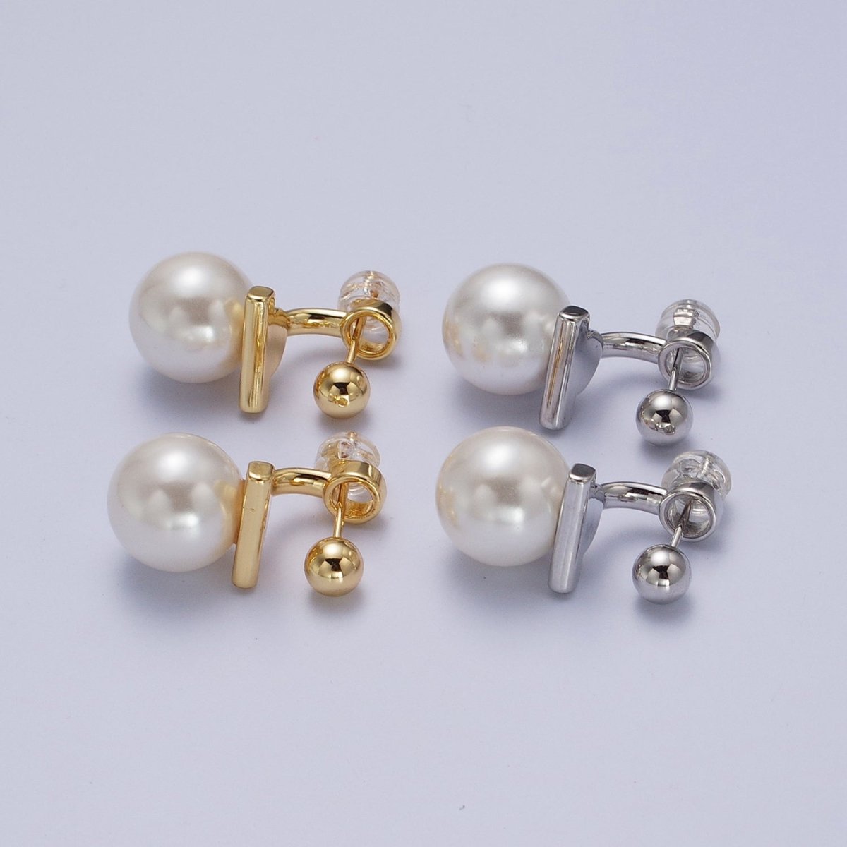 Gold Filled Round Shell Pearl Ear Jacket Back Drop Earrings in Gold & Silver | Y-262 Y-263 - DLUXCA