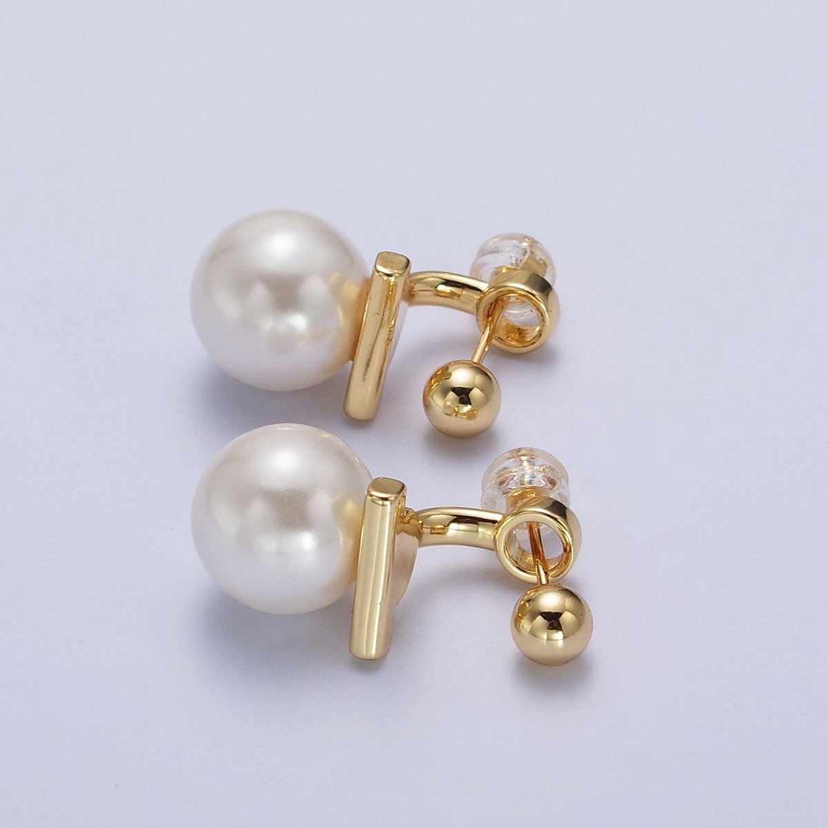 Gold Filled Round Shell Pearl Ear Jacket Back Drop Earrings in Gold & Silver | Y-262 Y-263 - DLUXCA