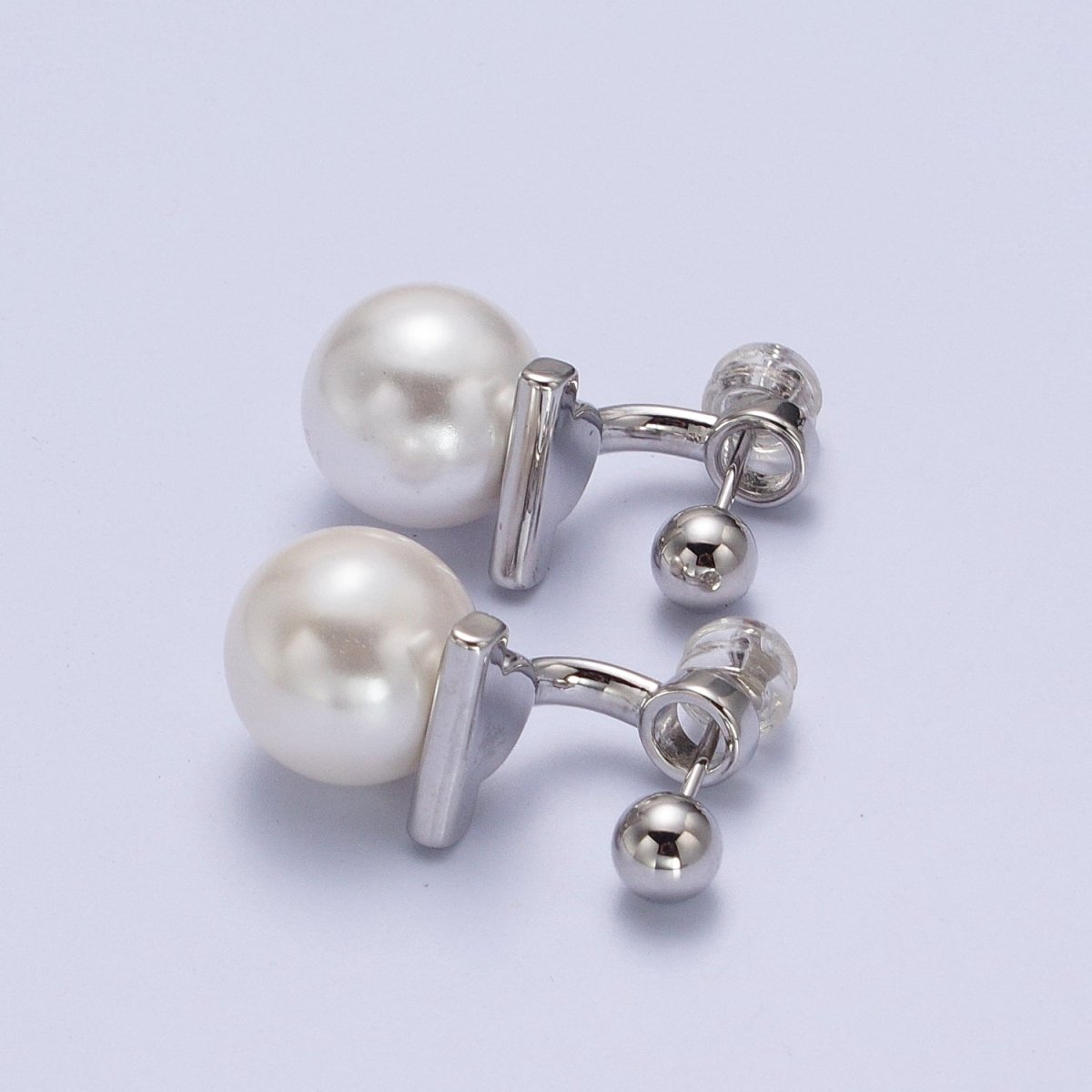 Gold Filled Round Shell Pearl Ear Jacket Back Drop Earrings in Gold & Silver | Y-262 Y-263 - DLUXCA
