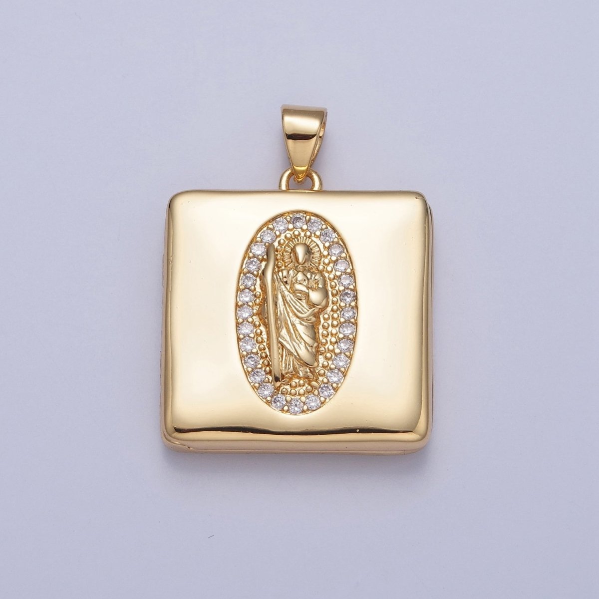 Gold Filled Saint Benedict / Virgin Mary Locket Square Tag Pendant, Micro Pave Clear Cubic Zirconia CZ Religious Jewelry H-088 H-089 - DLUXCA