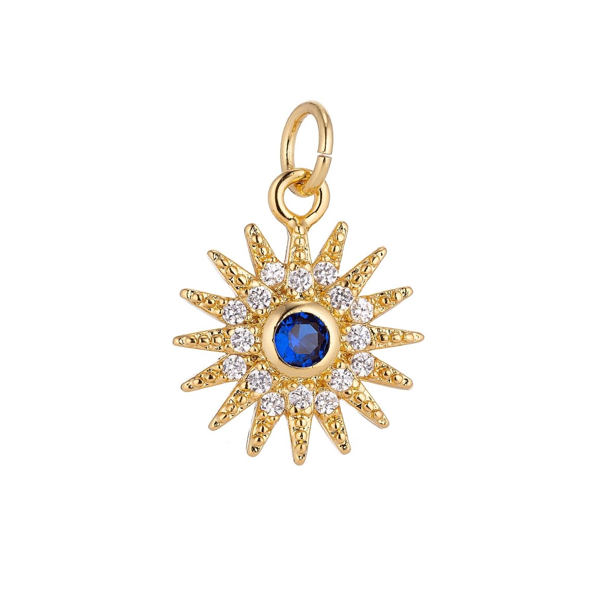 Gold Filled Shining Sun, Bright Sunny Day, Cubic Zirconia Charm Necklace Pendant Findings for Jewelry Making C-048 - DLUXCA