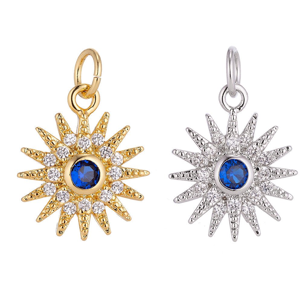 Gold Filled Shining Sun, Bright Sunny Day, Cubic Zirconia Charm Necklace Pendant Findings for Jewelry Making C-048 - DLUXCA