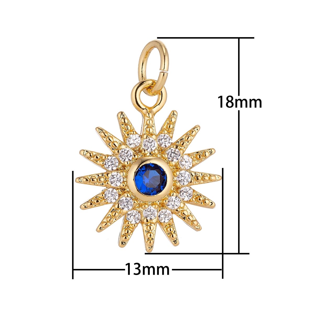 Gold Filled Shining Sun, Bright Sunny Day, Cubic Zirconia Charm Necklace Pendant Findings for Jewelry Making C-048 - DLUXCA