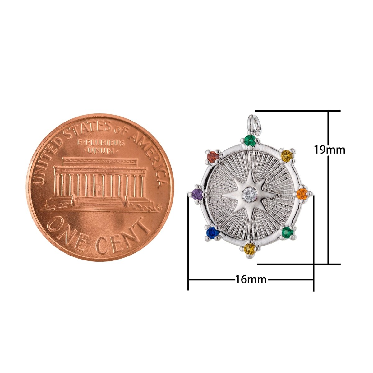 Gold Filled / Silver CZ Pave Starburst Cubic Zirconia Shooting Star North Star Coin Circle Disc Micro Pave Star Medallion Charm Pendant E-465 E-468 - DLUXCA