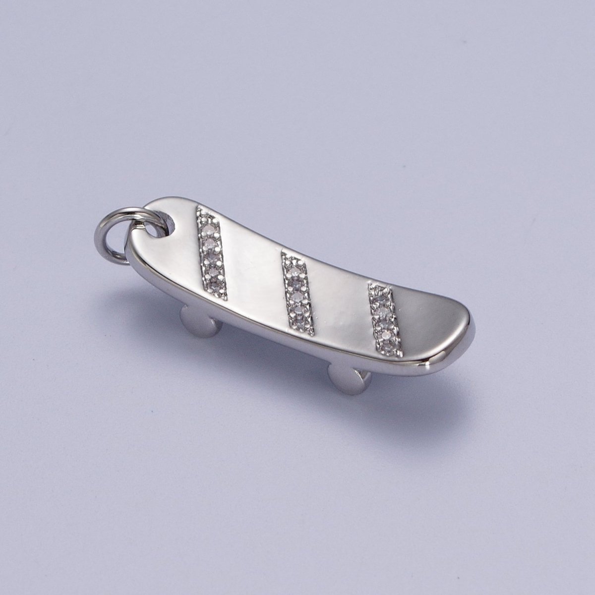 Gold Filled Skateboard Triple Micro Paved CZ Charm in Silver & Gold E-515 E-525 - DLUXCA