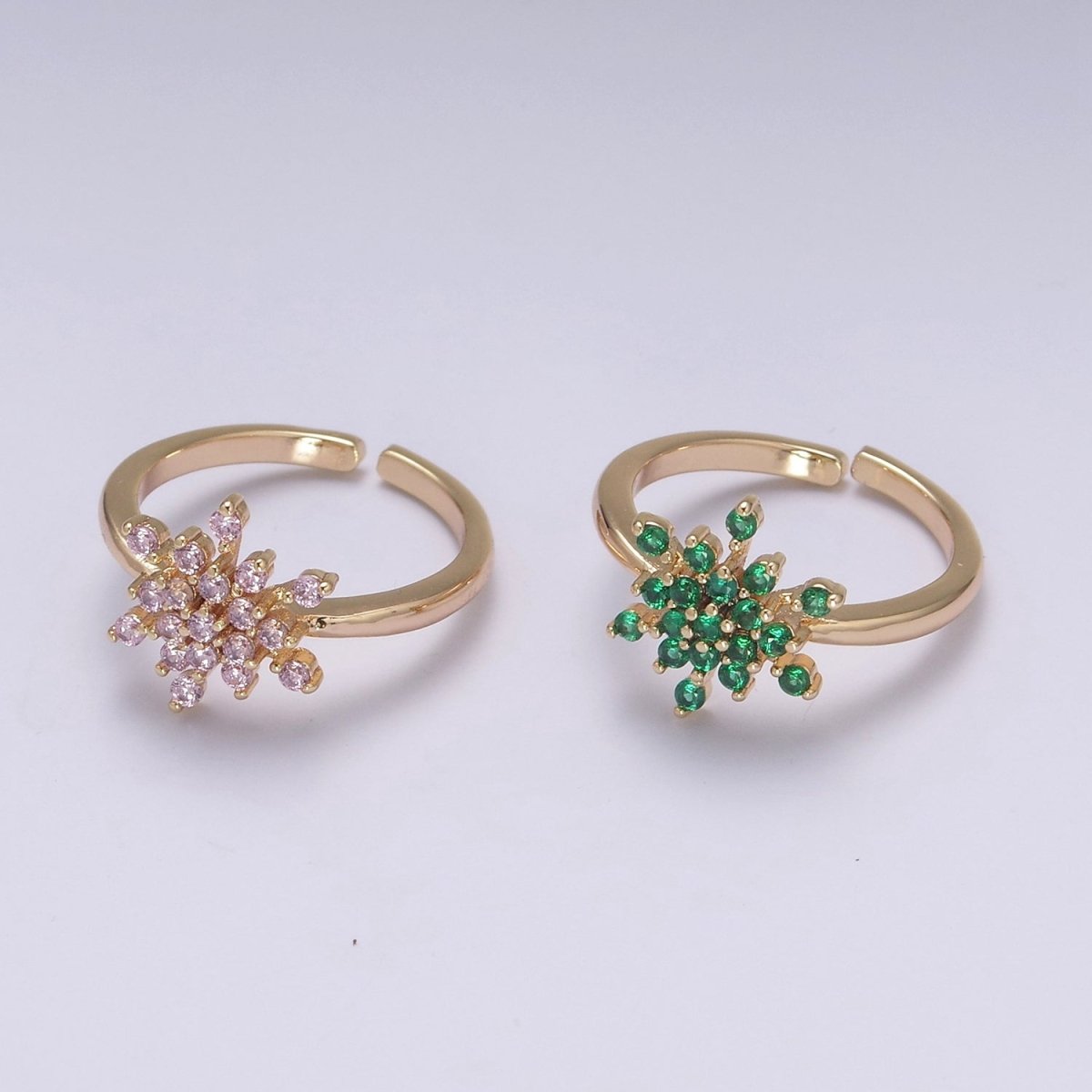 Gold Filled Snowflake with Pink Green CZ Ring For Woman Jewelry Finger Ring Open Adjustable U-147 U-148 U-218 - DLUXCA
