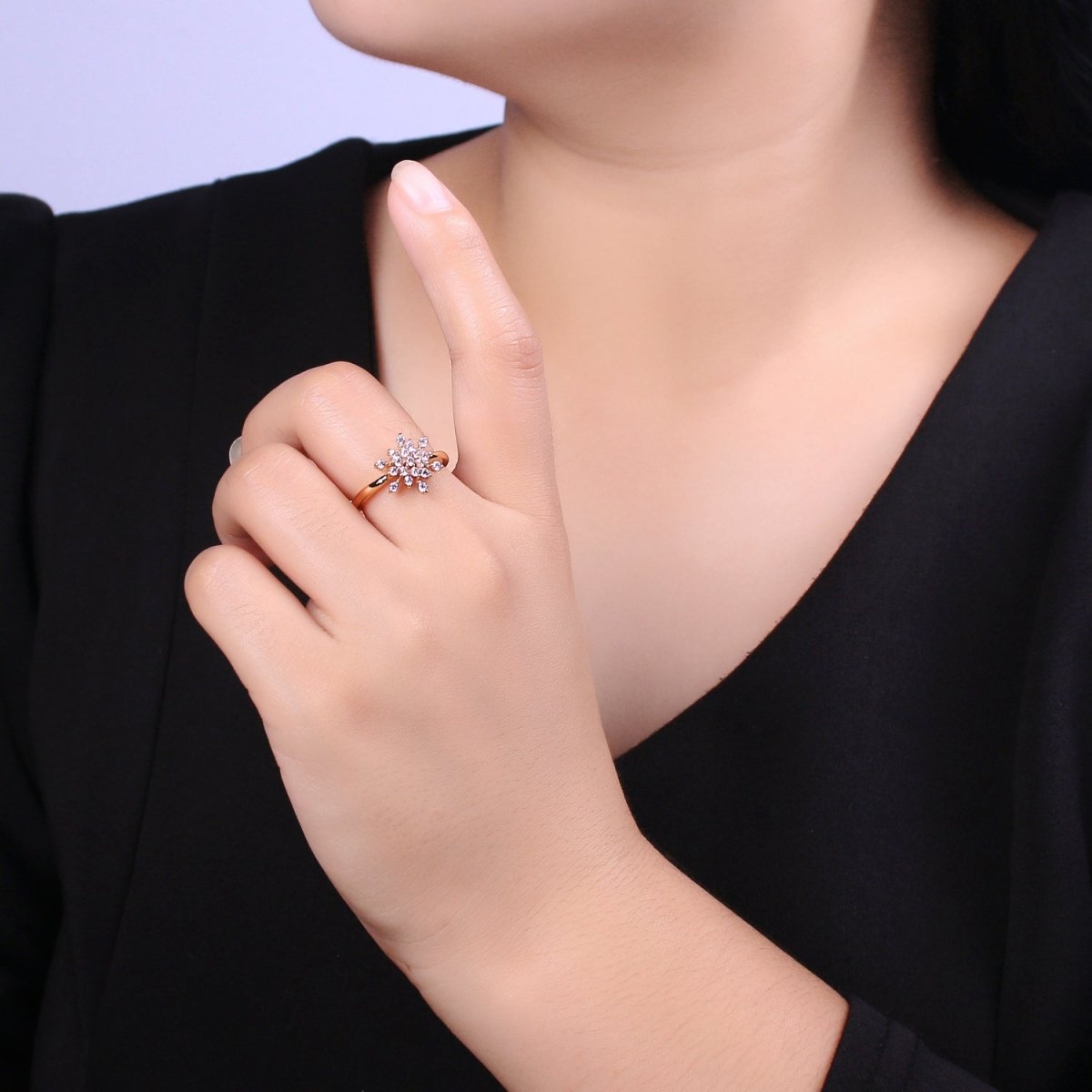 Gold Filled Snowflake with Pink Green CZ Ring For Woman Jewelry Finger Ring Open Adjustable U-147 U-148 U-218 - DLUXCA