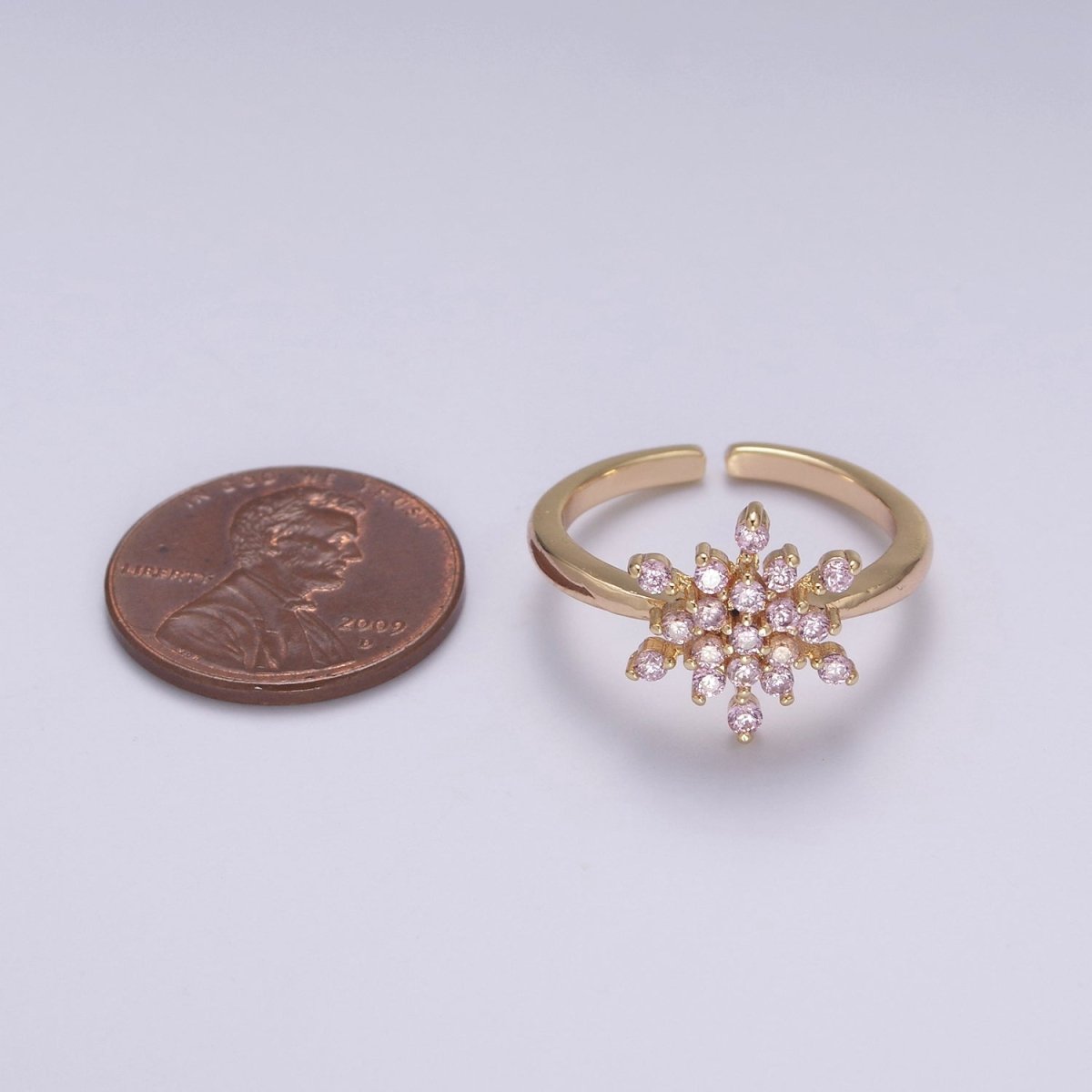 Gold Filled Snowflake with Pink Green CZ Ring For Woman Jewelry Finger Ring Open Adjustable U-147 U-148 U-218 - DLUXCA